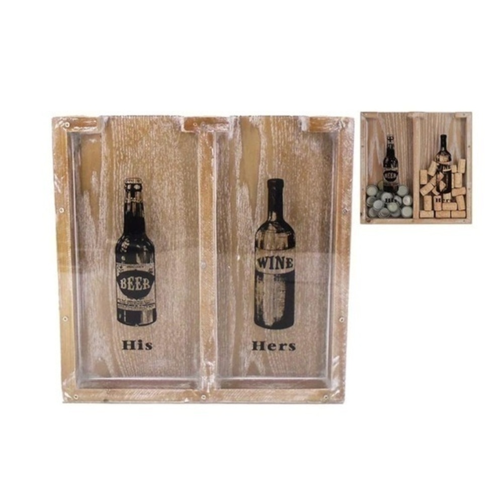 LILYS HOME His and Hers Wine Cork and Beer Cap Holder Wooden box